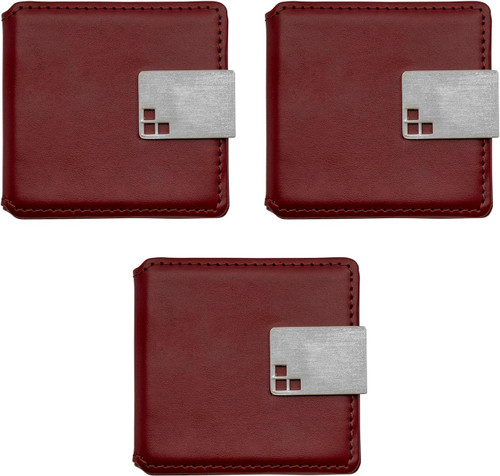 Set of 3 Square Faux Leather Wrapped Compact Mirror & Photo Holder (Brown)