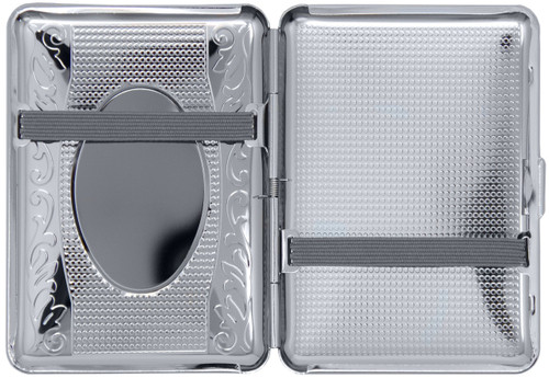 Silver Victorian Vines (14 Kings) MetalPlated Elastic Bands Cigarette Case & Stash Box
