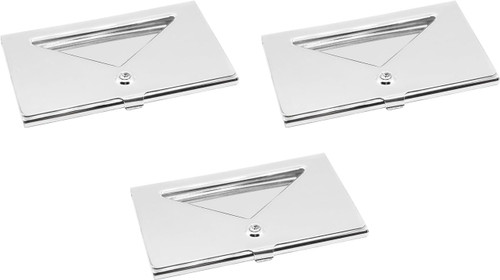 Set of 3 Slim Metal Business Card Case Holders (Silver Triangle Window)