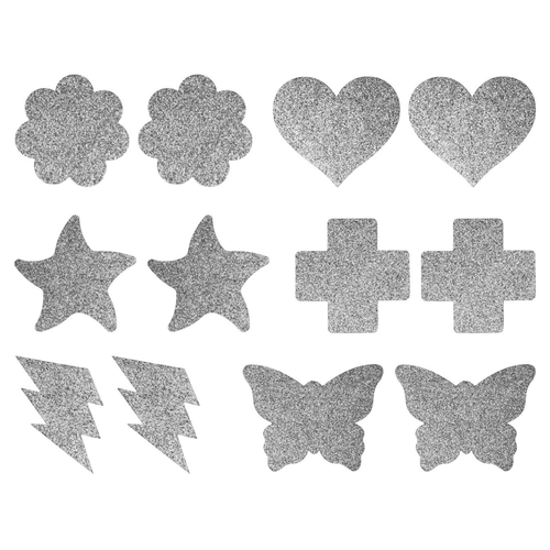 Glitter Collection  6 Pairs of Disposable Silver Glitter Assorted Shape Breast Petals Nipple Cover Pasties