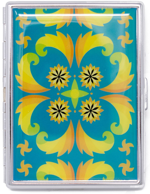 Purple Floral Compact (9 100s) MetalPlated Cigarette Case & Stash Box