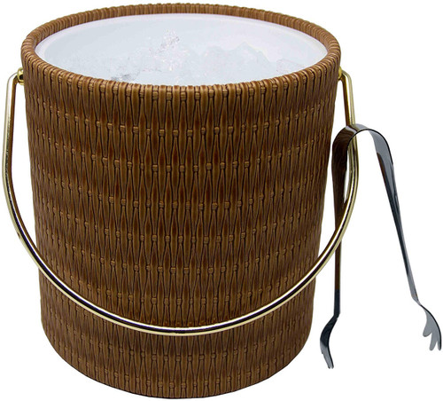 Hand Made In USA Peanut Wicker Double Walled 3Quart Insulated Ice Bucket With Ice Tongs (Wicker Wood Collection)