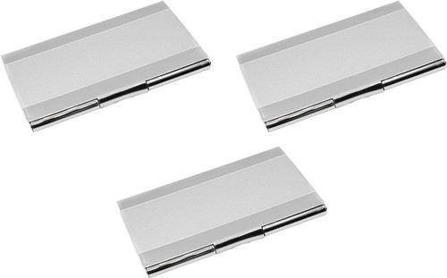 Set of 3 Slim & Minimalist Metal Business Card Holder Unisex Case (Silver Dual Band)