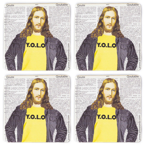 MADE IN USA Set of 4 Wooden Coasters With Original Artworks on Authentic Vintage Papers Up to 130 Years Old (YOLO)