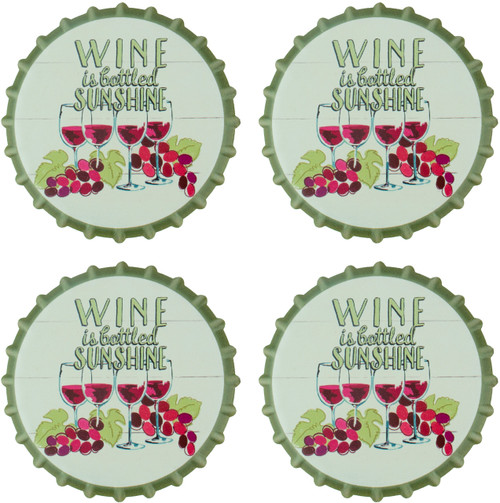 Wine Is Bottled Sunshine  Pack of 4 Moisture Absorbing Ceramic Coasters For Wine Lovers With Cork Base