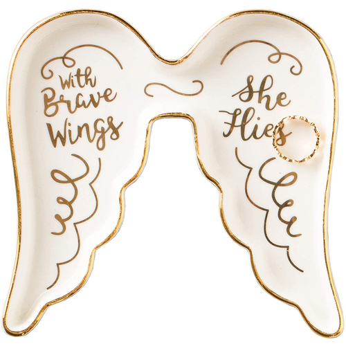 Angel WingShaped With Brave Wings She Flies Ceramic Trinket Plate and Decorative Jewelry Dish