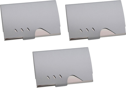 Set of 3 Curved Metal Business Card Case Holders Unisex (Silver Wave)