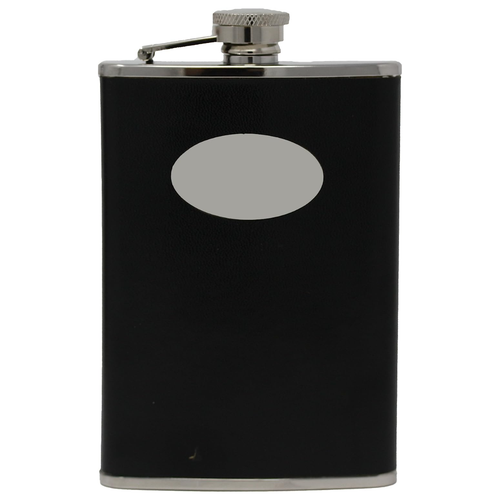 8 oz Black Smooth Leather Discrete Pocket Hip Alcohol Liquor Flask  Made from 304 (18/8) Food Grade Stainless Steel
