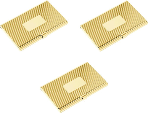 Set of 3 Slim & Minimalist Metal Business Card Holder Unisex Case (Gold Plate Ridges)