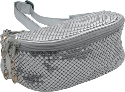 Metal Chainmail Mesh Fanny Pack With Adjustable Waist/Cross-body Belt (Silver)