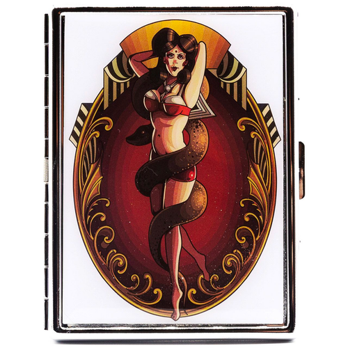 Vintage Snake Tease Compact (9 100s) MetalPlated Cigarette Case & Stash Box