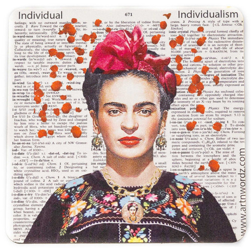 MADE IN USA Set of 4 Frida Rose Wooden Coasters With Original Artworks on Authentic Vintage Papers Up to 130 Years Old