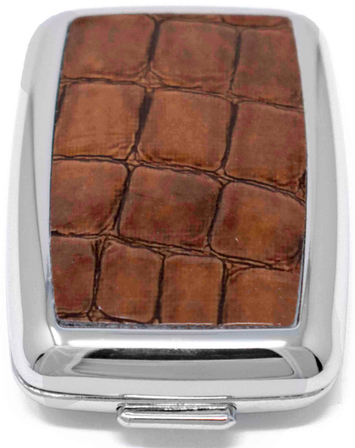 Set of 2 Dual Compartment Rectangular Pocket Purse Pill Box & Organizer with Insert (Brown Faux Crocodile Leather)