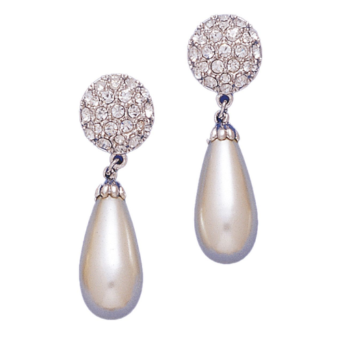 TT PEARL POST DROP 18KT Two Tone Plated Earrings with Hand Set Swarovski Crystals
