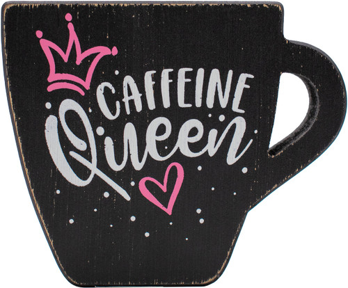 Caffeine Queen  Rustic Coffee Lover Wooden Tabletop Sign (5" X 6")