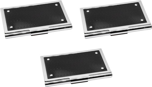 Set of 3 Slim Metal Business Card Case Holders (Black Mesh Print)