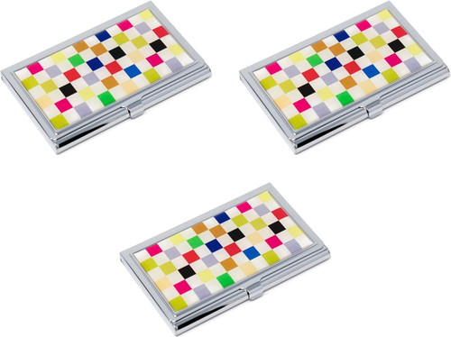 Set of 3 Slim & Minimalist Metal Business Card Holder Unisex Case With Insert (Rainbow Checkerboard)