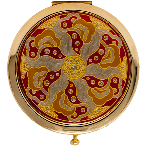 Gold Geometric Round Design Folding Compact Pocket Makeup Mirror Double Sided (5x magnification + 1x magnification) in Gift Box for Travel, Birthday, Wedding
