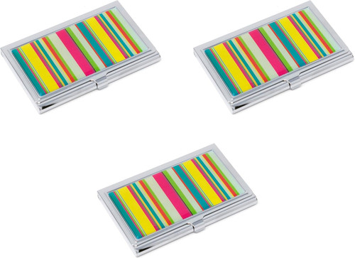 Set of 3 Slim & Minimalist Metal Business Card Holder Unisex Case With Insert (Rainbow)