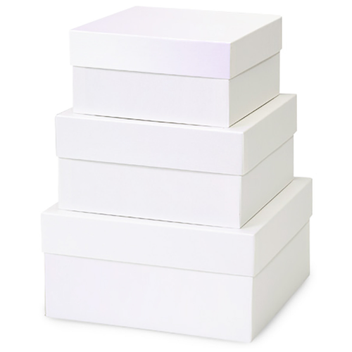 Made in USA Recycled Paper Kraft Boxes  6.25, 7.25 & 8.25  Nested Squared Boxes with Lids (Large Set of 3  Pearl White)