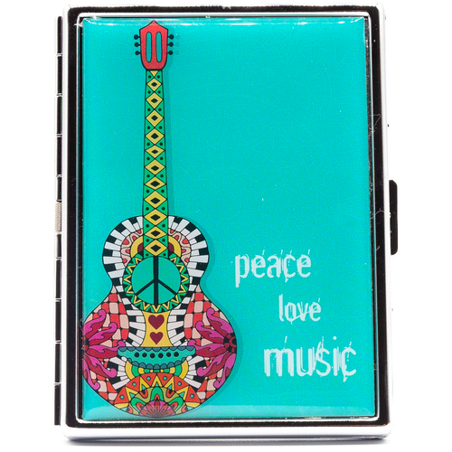Peace Love Music Compact (9 100s) MetalPlated Cigarette Case & Stash Box