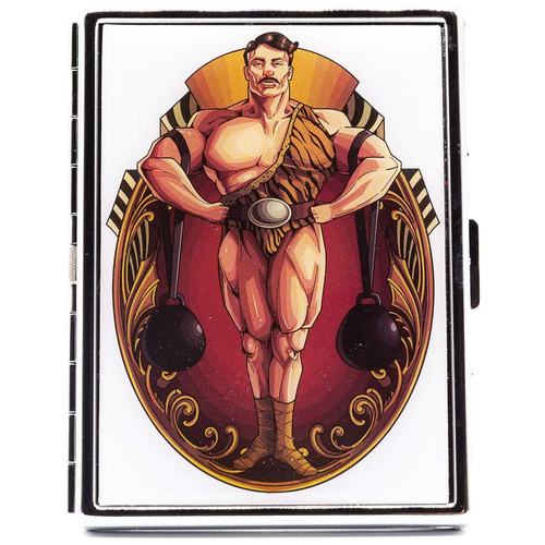 Vintage Weightlifter Compact (9 100s) MetalPlated Cigarette Case & Stash Box