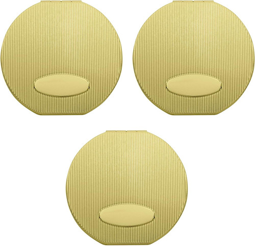 Set of 3 Engraveable Grooved Pattern Flat Round Magnifying Compact Mirrors in Gold