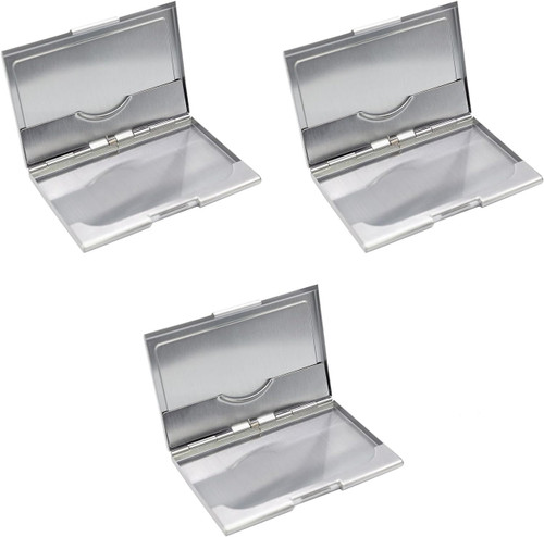 Set of 3 Slim & Minimalist Metal Dual Slot Business Card Holder Unisex Case With Printed Insert (Pop Color)