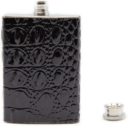 4 oz Black Crocodile Leather Pattern 304 (18/8) Food Grade Stainless Steel Hip Alcohol Liquor Flask  BPA free and Leak and Rust Proof
