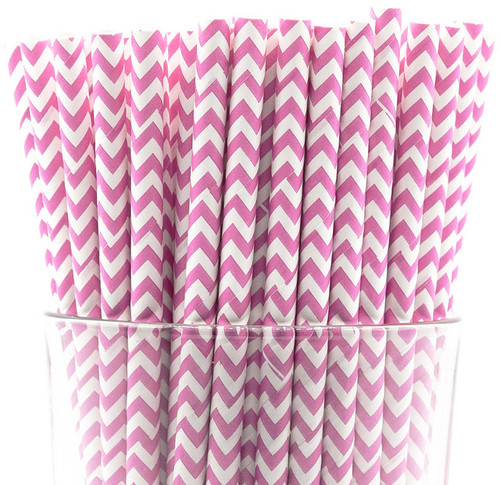 Pack of 150 Baby Pink Chevron Biodegradable 4Ply Paper Drinking Straws (Compostable, Nontoxic, BPAfree)