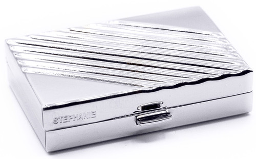 Set of 2 Rectangular Shaped Pocket Purse Pill Box & Organizer with Dual Compartments (Silver Rays)