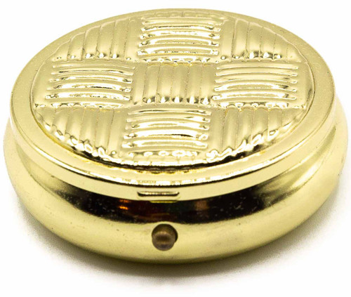 Set of 2 Circular Embossed TripleCompartment Pocket Purse Pill Box & Organizer (Gold Weave)