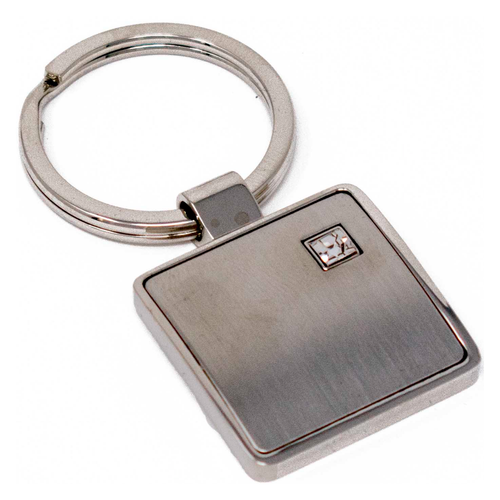 Silver Matte Square with Crystal Keychain