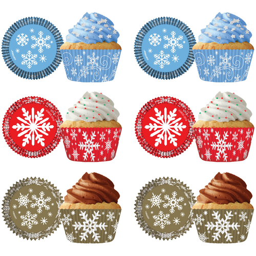 MADE IN USA Pack of 144 Thick Grease Resistant Fluted Cupcake Liners (Christmas Snow)