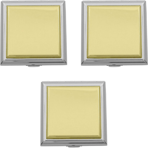 Set of 3 Double Sided Magnifying Square Compact Mirrors With Dual Color Finish (Silver & Gold)