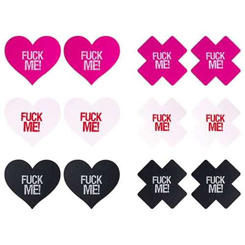 Naughty Collection: 6 Pairs of Disposable Assorted Shape Breast Petals Nipple Cover Pasties (F*ck Me)