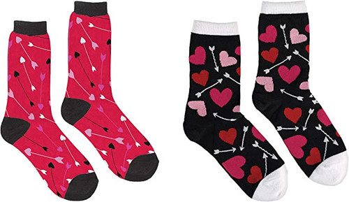 Set of 2 Themed Valentine's Day Crew Socks  One size fits all (14+) (Hearts & Arrows)