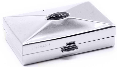 Set of 2 Rectangular Shaped Pocket Purse Pill Box & Organizer with Dual Compartments (Silver Black Gemstone)