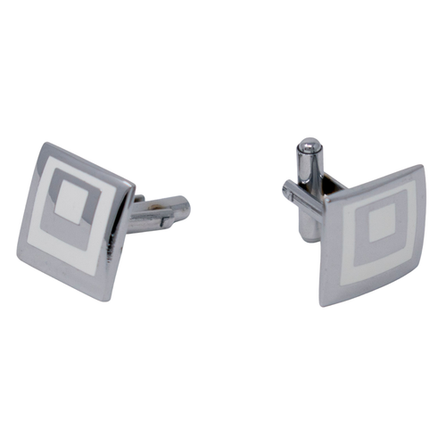 Men's PlatinumPlated Silver White Squares Cufflinks in Gift Box
