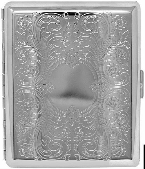 Silver Victorian Scroll (20 100s) Etched MetalPlated Cigarette Case & Stash Box