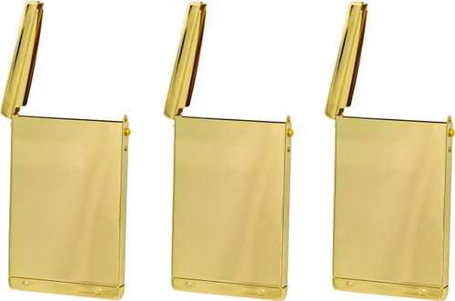 Set of 3 Polished Vertical Flip Top Metal Business Card Case Holders (Gold)