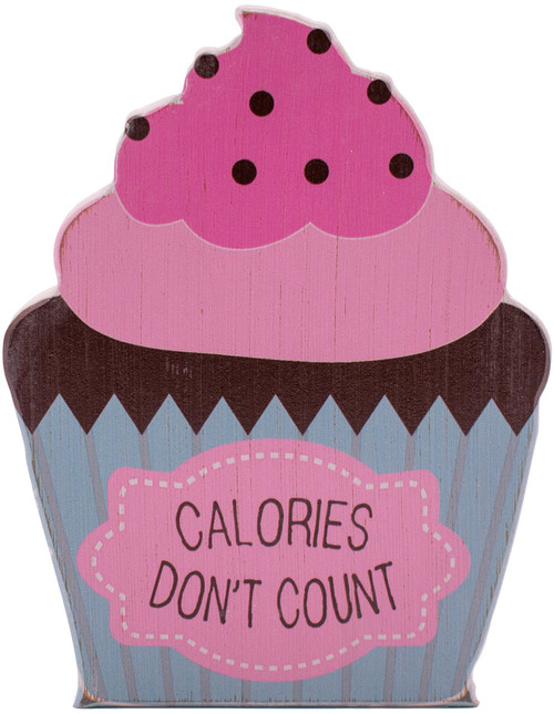 (Cupcake) Calories Don't Count  Rustic Funny Wooden Boxed Sign 6" X 5"