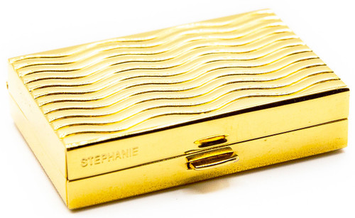 Set of 2 Rectangular Shaped Pocket Purse Pill Box & Organizer with Dual Compartments (Gold Waves)