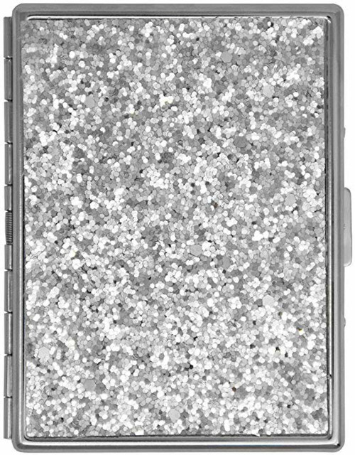 Silver Glitter Compact (9 Kings) MetalPlated Cigarette Case & Stash Box