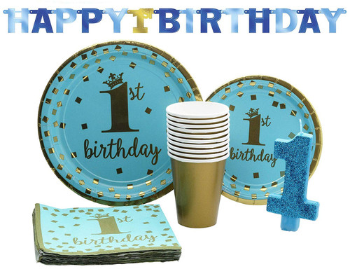 S6874_SET Young & Fab Pack! Disposable Paper Plates, Candles, Napkins and Cups Set for 15 (With Free Extras)
