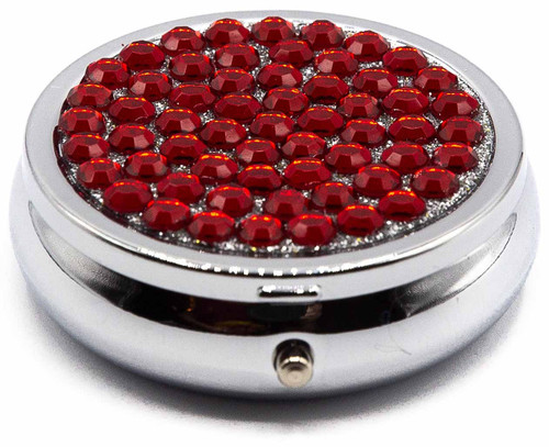 Set of 2 Circular Triple Compartment Pocket Purse Pill Box & Organizer with Insert (Red Gemstones)