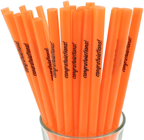 [Unwrapped] Made in USA Pack of 250 Smoothie Congratulations (10" X 0.28") Plastic Drinking Straws (Non-toxic, BPA-free) Orange