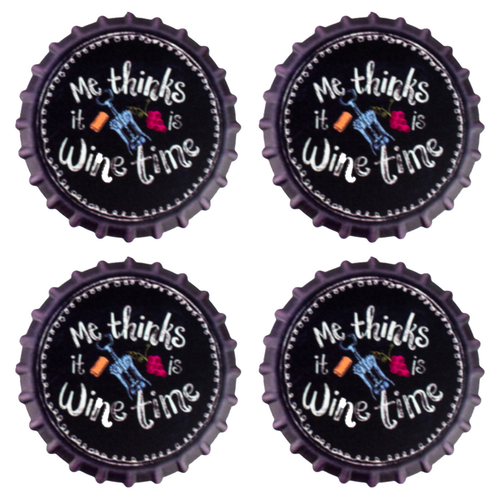 Me Thinks It Is Wine Time  Pack of 4 Moisture Absorbing Ceramic Coasters For Wine Lovers With Cork Base