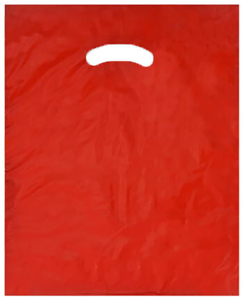Made In USA Pack of 125 Red Glossy Plastic Merchandise Bags (12" X 15") With Die Cut Handles