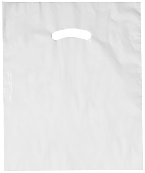 Made In USA Pack of 125 White Glossy Plastic Merchandise Bags (12" X 15") With Die Cut Handles